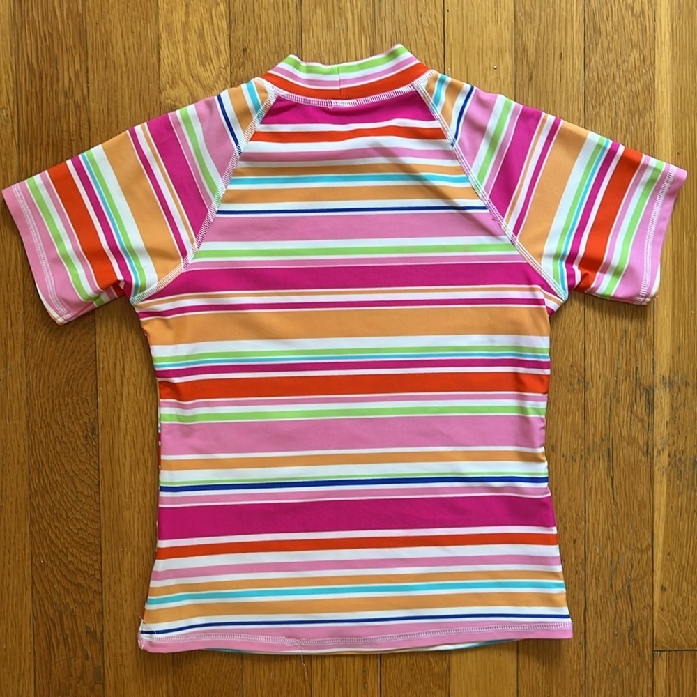 Land’s End 7 - 8 Slim Girls Short Sleeved Striped Rash Guard Swim Top Tee - Picture 8 of 12